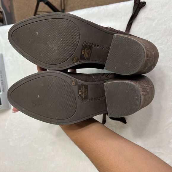 Lucky Brand Brown Ramses Ankle Booties Side Zip Perforated Boots 8 Women - Picture 7 of 9